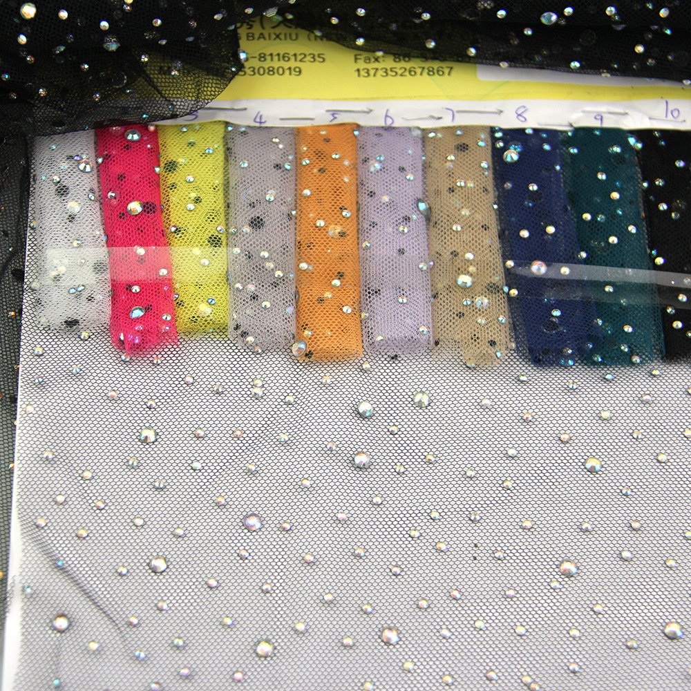 Keering WFB-205 Colorful Bright Rhinestone Polyester Mesh Fabric Mesh For Bride's Wedding Dress Veil