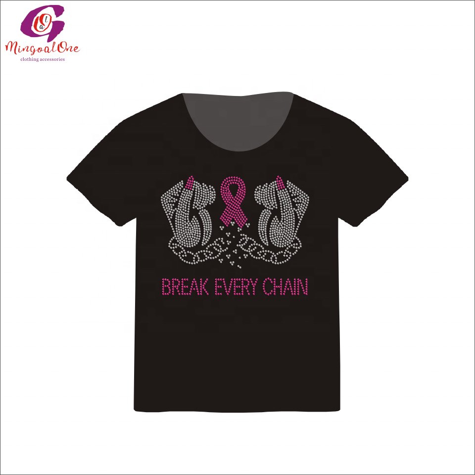 In Stock Sparkle Pink Ribbon Hot Fix Rhinestone Transfer Design SAVE YOUR TATAS Cancer Ribbon Rhinestone Heat Transfer