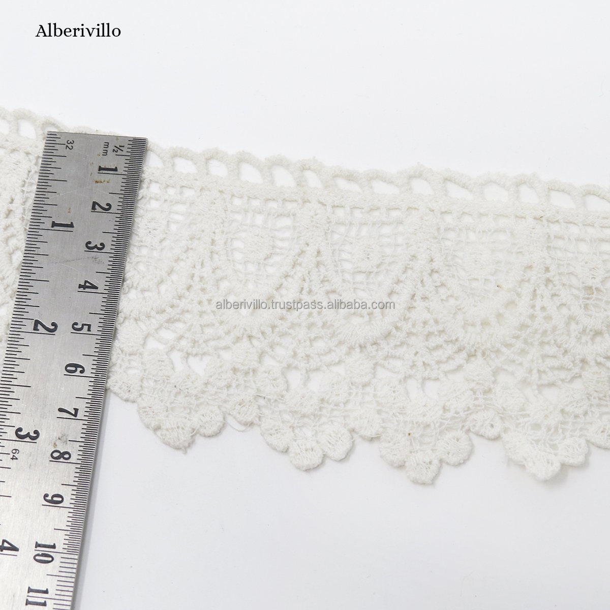100% Cotton Bulk Lace Trim Embroidery Sequin Fabric White Lace Macrame Trim Lace with Different Styles on Cheap Price from India