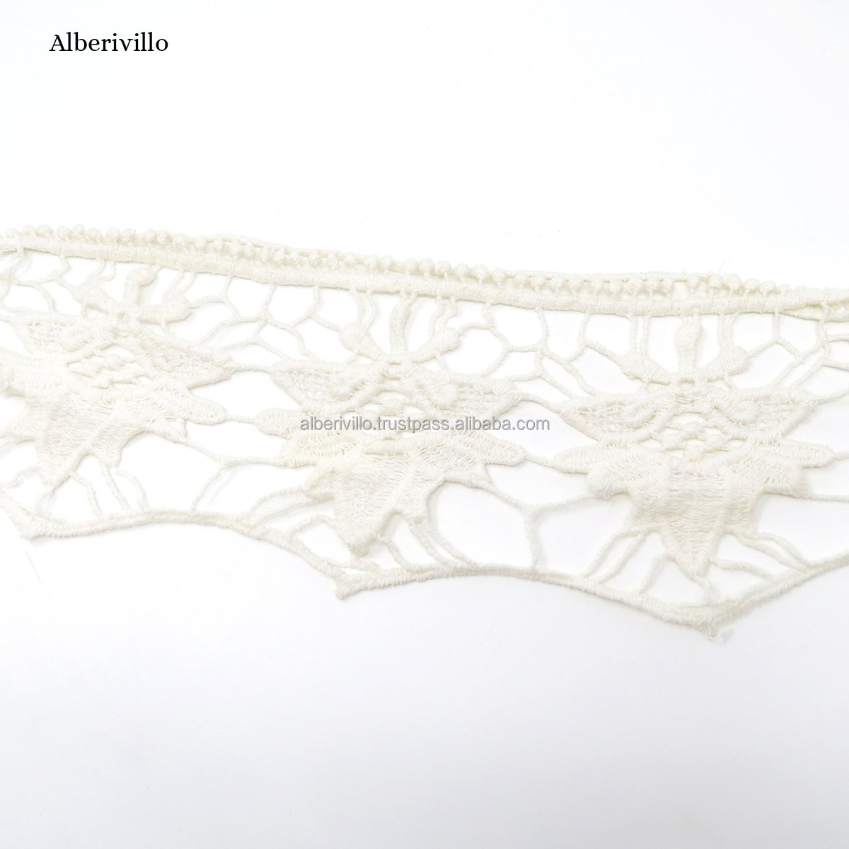 100% Cotton Bulk Lace Trim Embroidery Sequin Fabric White Lace Macrame Trim Lace with Different Styles on Cheap Price from India