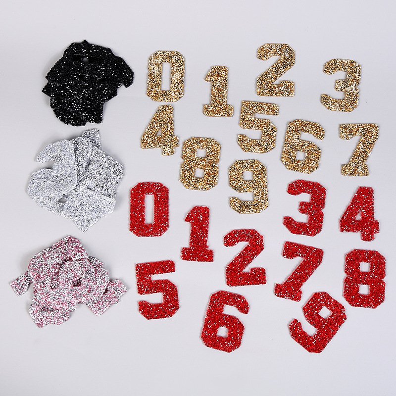 Number Patches Luxury Bling Fashion Rhinestone Patches Badge Custom DIY Cloth Accessories Gold Soccer Iron on Number Patches