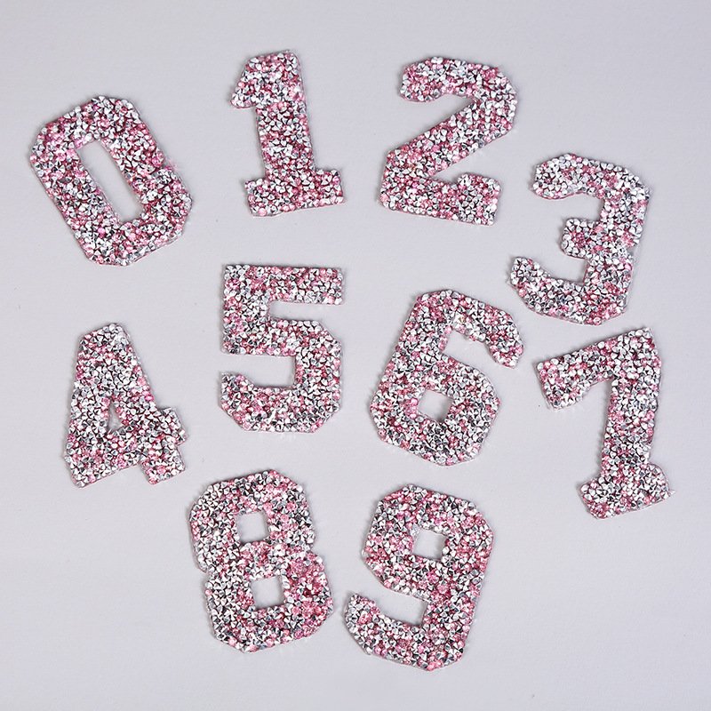 Number Patches Luxury Bling Fashion Rhinestone Patches Badge Custom DIY Cloth Accessories Gold Soccer Iron on Number Patches