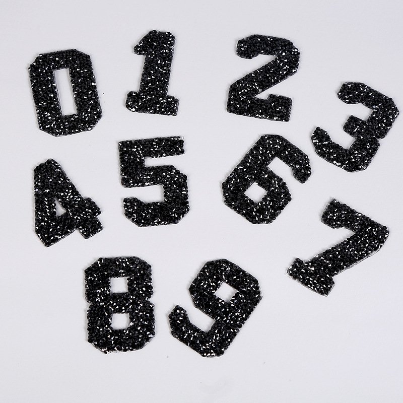Number Patches Luxury Bling Fashion Rhinestone Patches Badge Custom DIY Cloth Accessories Gold Soccer Iron on Number Patches