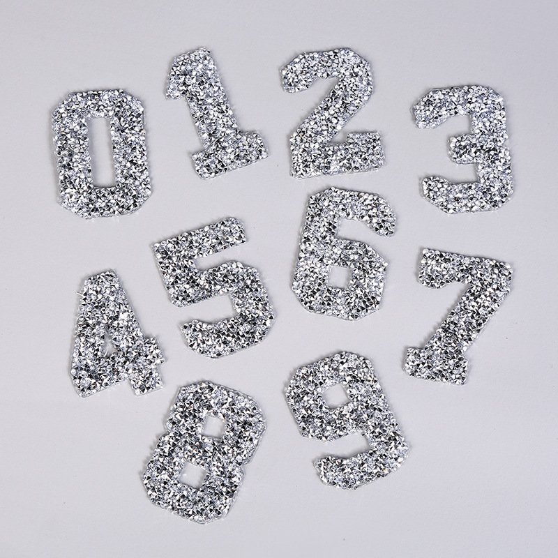Number Patches Luxury Bling Fashion Rhinestone Patches Badge Custom DIY Cloth Accessories Gold Soccer Iron on Number Patches