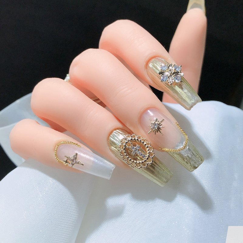 3D Luxury Nail Art Zircon Crystals Cross Star Gold Silver Rhinestone Metal Alloy charms for nails