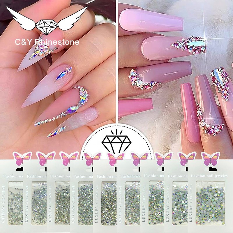 CY Silver Bottom Luxury Non Hotfix Flat Back Ab Rhinestone Crystal Stone