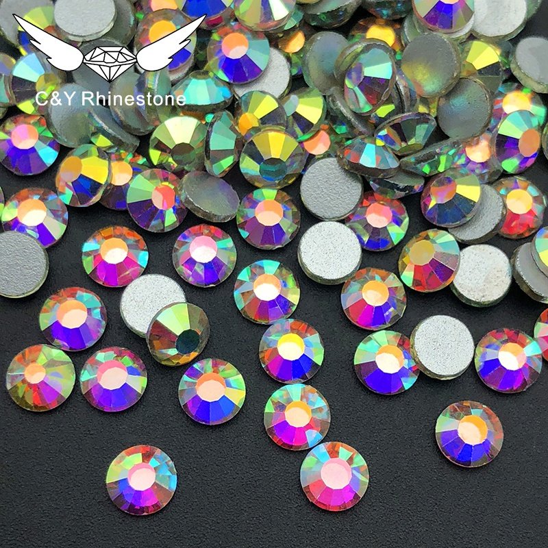 CY Silver Bottom Luxury Non Hotfix Flat Back Ab Rhinestone Crystal Stone