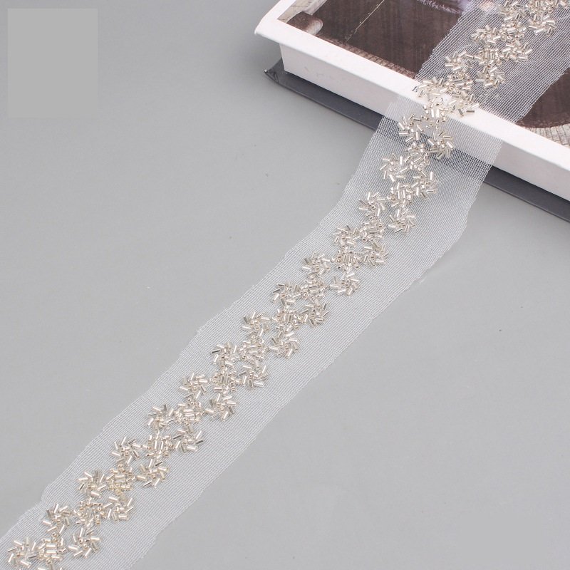 Fancy Bridal Rhinestone Chain Trim Pearl Crystal Beaded Applique Lace For Wedding Dress Clothes Bags Shoes