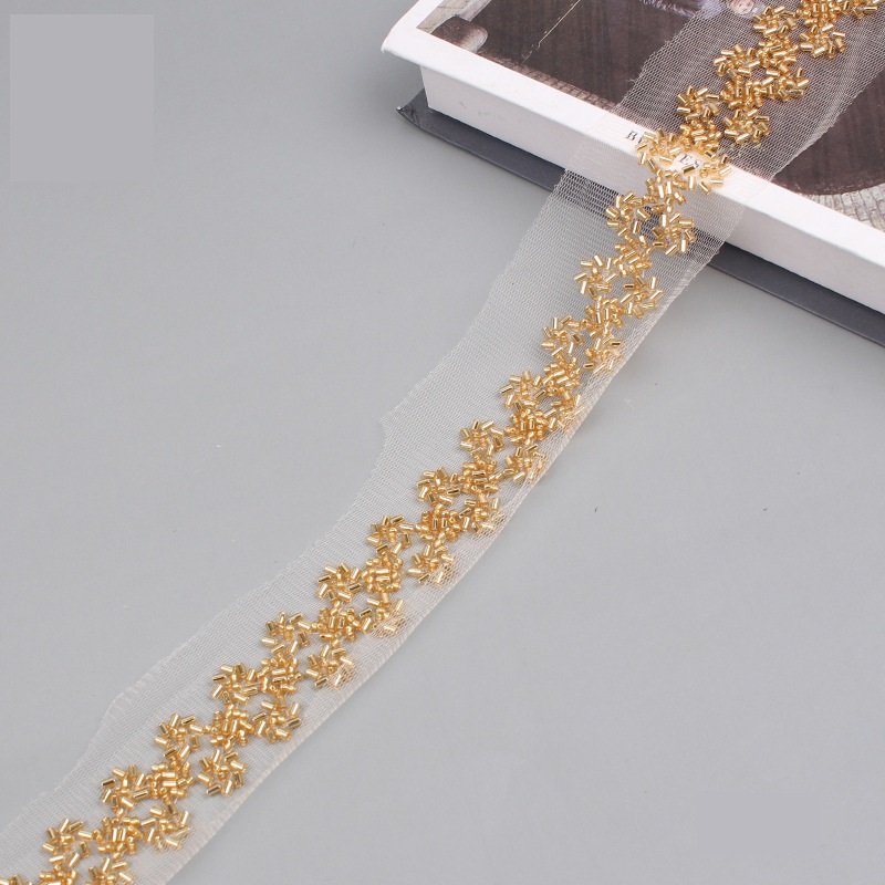 Fancy Bridal Rhinestone Chain Trim Pearl Crystal Beaded Applique Lace For Wedding Dress Clothes Bags Shoes