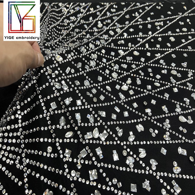 Luxury Swarovski Lace mesh rhinestone fabric bridal Bridal Dress crystal stones tulle lace fabric