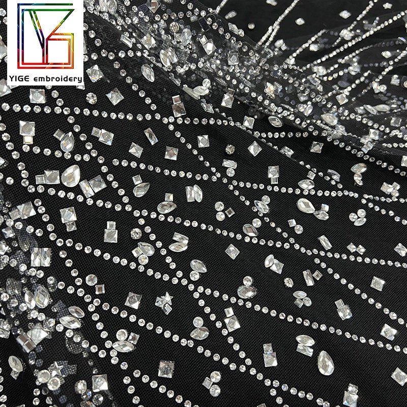 Luxury Swarovski Lace mesh rhinestone fabric bridal Bridal Dress crystal stones tulle lace fabric