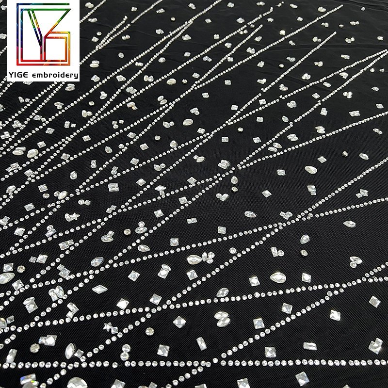 Luxury Swarovski Lace mesh rhinestone fabric bridal Bridal Dress crystal stones tulle lace fabric