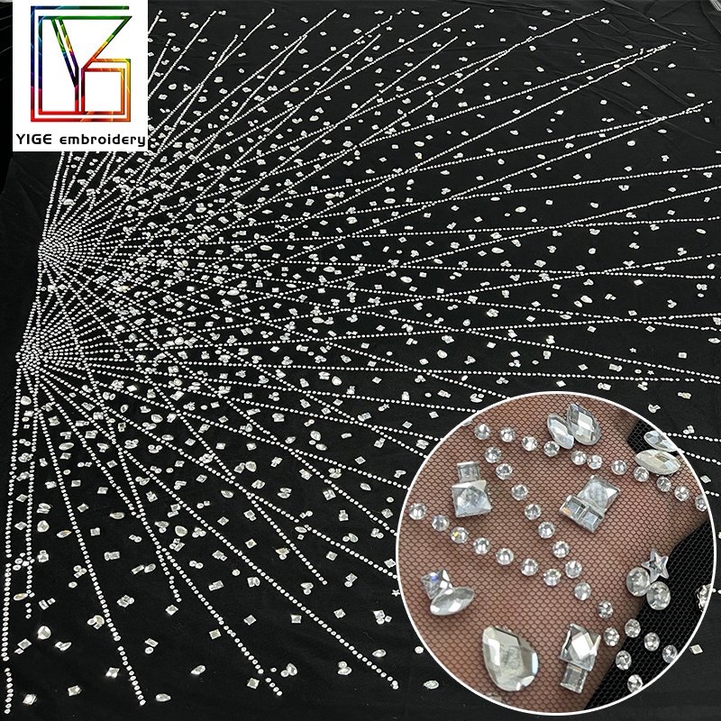 Luxury Swarovski Lace mesh rhinestone fabric bridal Bridal Dress crystal stones tulle lace fabric