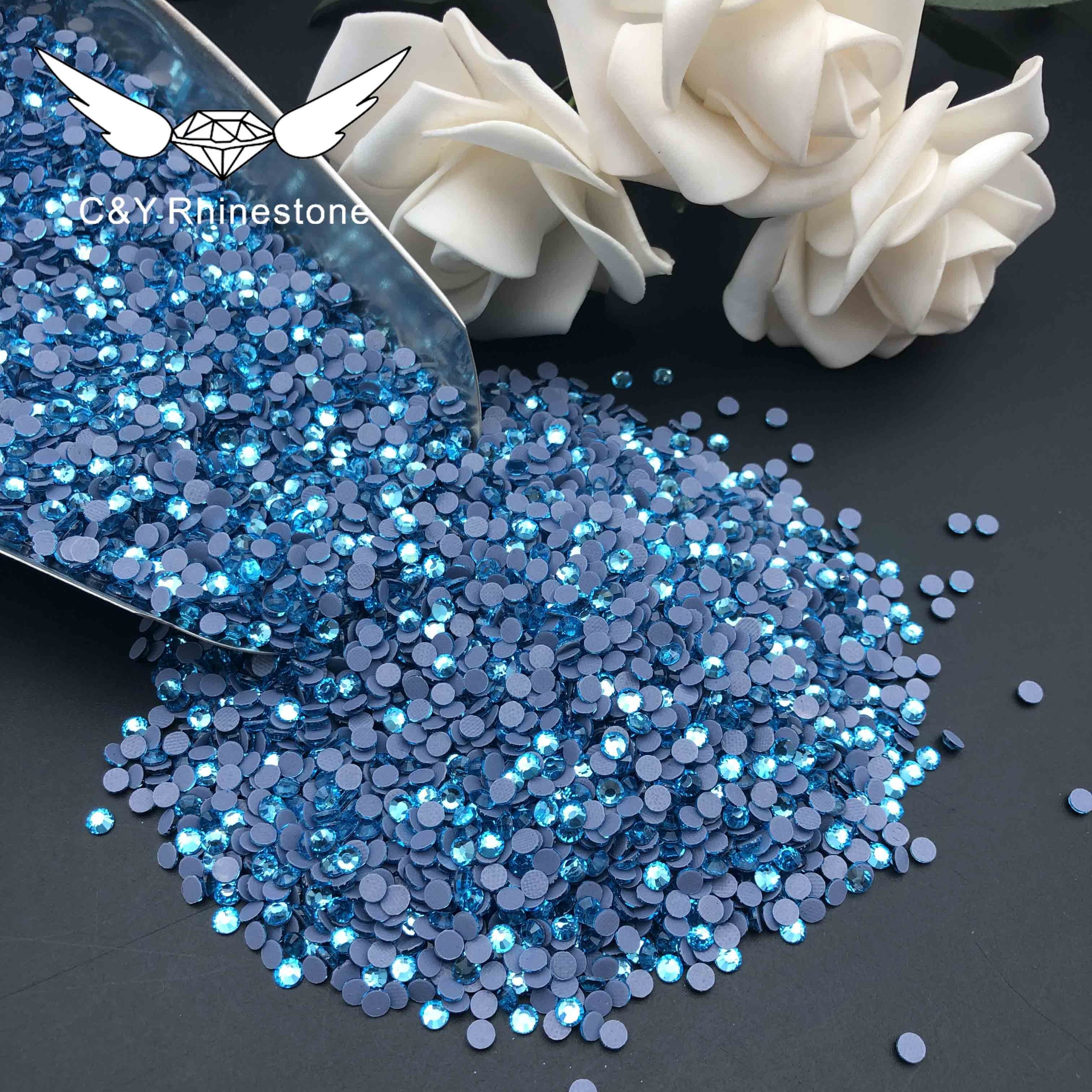 CY Aquamarine Top Fashion Flat Back Crystal Ss10 Hotfix Transparent Glass Rhinestones