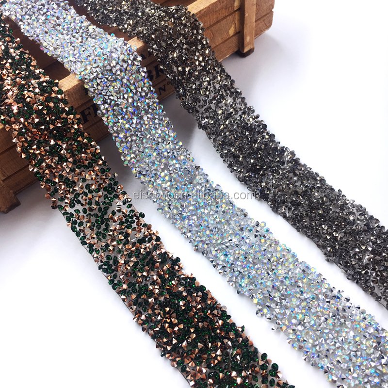 Amazon Hot Sale 3cm Width Multi Color Iron Rhinestone Trim For Dress Clothing Decoration