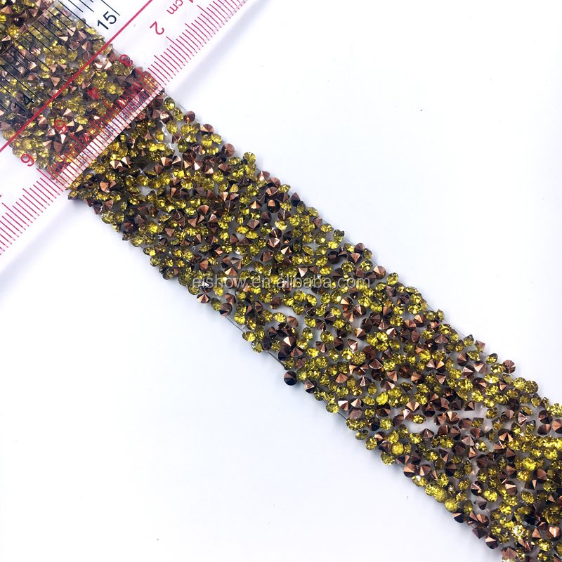 Amazon Hot Sale 3cm Width Multi Color Iron Rhinestone Trim For Dress Clothing Decoration