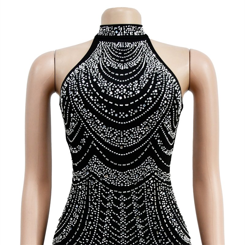 luxury women sexy red crystal diamond rhinestone women sleeveless elegant party fringe tassel mini evening dress women club wear