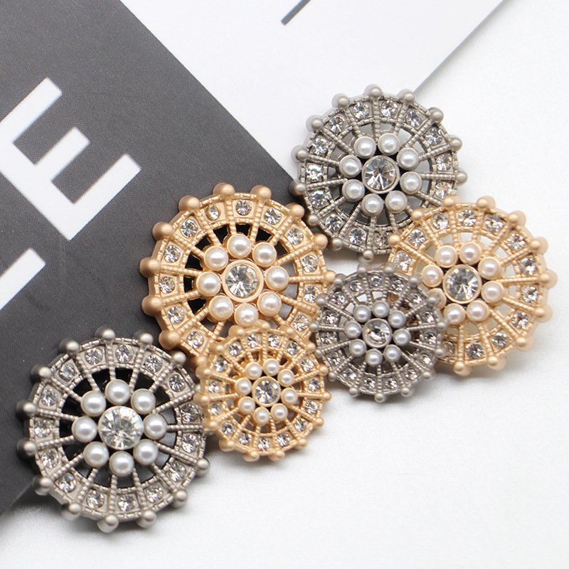Novel Design Custom Logo Resin Rhinestone Pearl Sewing Jeans Shirt Round Press Brass Metal Snap Button For Clothes