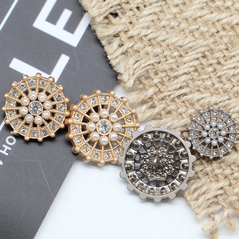 Novel Design Custom Logo Resin Rhinestone Pearl Sewing Jeans Shirt Round Press Brass Metal Snap Button For Clothes