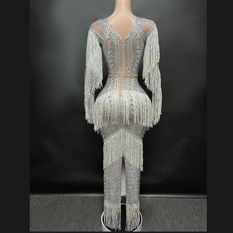 New Fashion Prom Yearly Meeting Senior Gowns Elegant Handmade Long Sleeve Evening Gown Rhinestone Tassel Dresses for Women