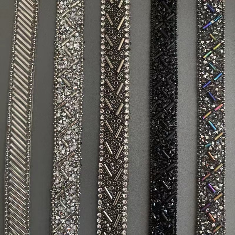 Wholesale hot fix crystal rhinestone ribbon fringe trimming hotfix iron on strass diamond stone banding trim strip by the yard