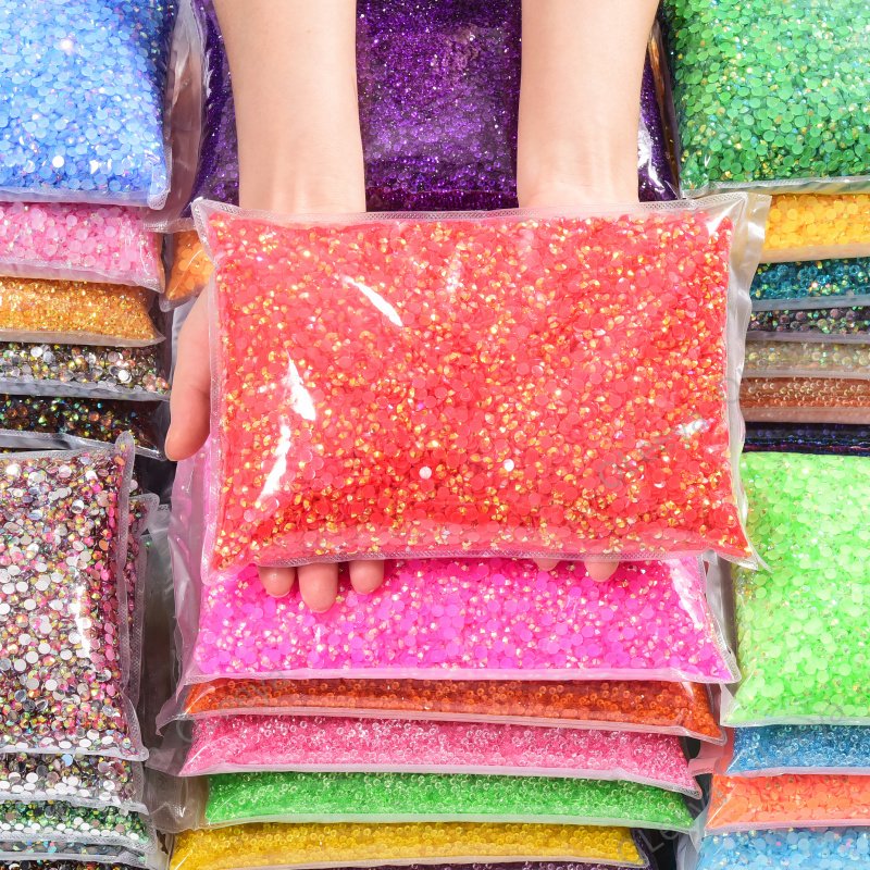 Oleeya Factory Wholesale 2mm,3mm,4mm,5mm,6mm All Size and Colors Crystal AB Resin Flatback Non Hot Fix Rhinestones for Clothing