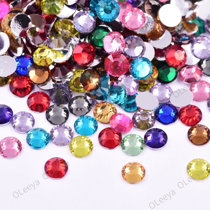 Oleeya Factory Wholesale 2mm,3mm,4mm,5mm,6mm All Size and Colors Crystal AB Resin Flatback Non Hot Fix Rhinestones for Clothing