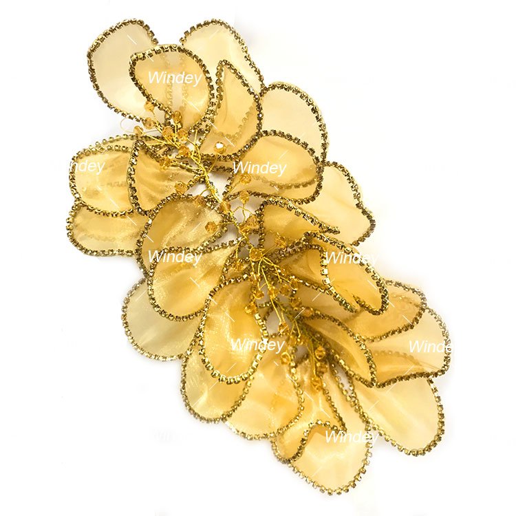 New Bridal 3D Wire Work Handmade Pearl 3D Flowers Sew On Applique Organza Rhinestone Patch For Wedding Dress