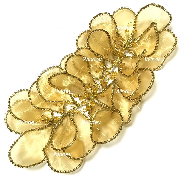New Bridal 3D Wire Work Handmade Pearl 3D Flowers Sew On Applique Organza Rhinestone Patch For Wedding Dress