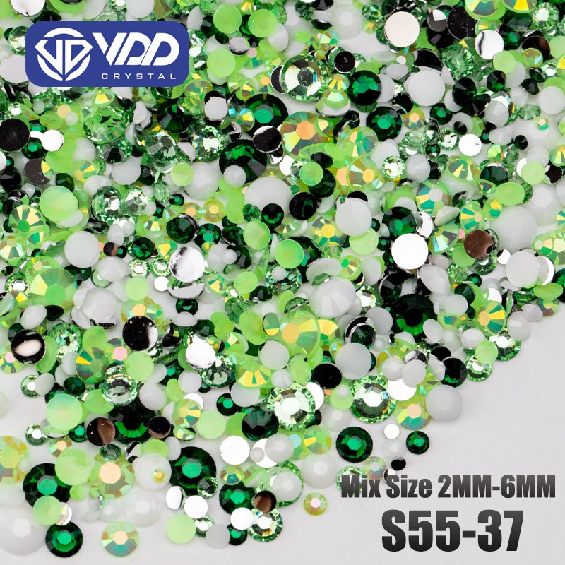 VDD S55-37 30g Mix Size 2-6mm Resin Rhinestones Crystals Color AB Flat Back Stones DIY Crafts Nail Art Decoration SS Series