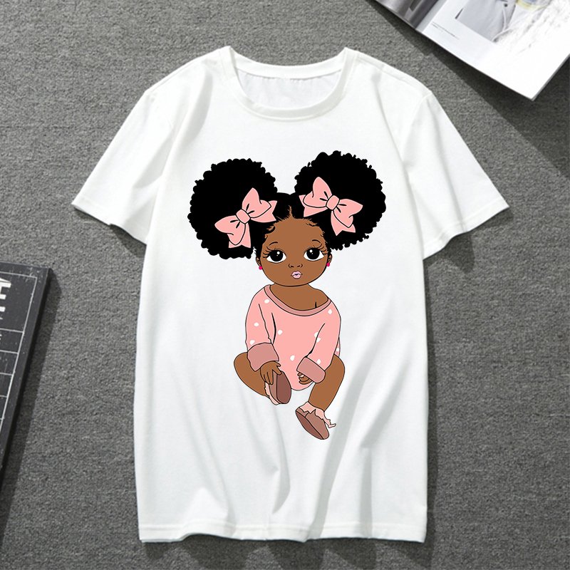 Cute Girl Wearing Pink Bow Custom t shirt Printing African American Girl Heat Transfer