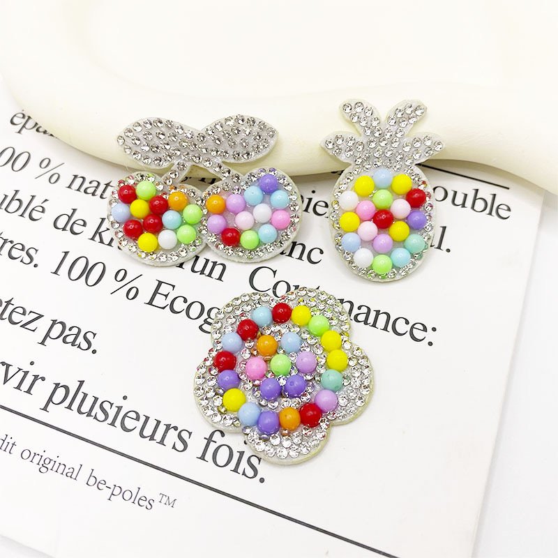 New color pearl cherry rhinestone non-woven gule sew on pineapple patches DIY children case decorative