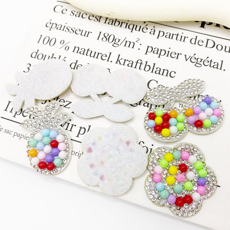 New color pearl cherry rhinestone non-woven gule sew on pineapple patches DIY children case decorative