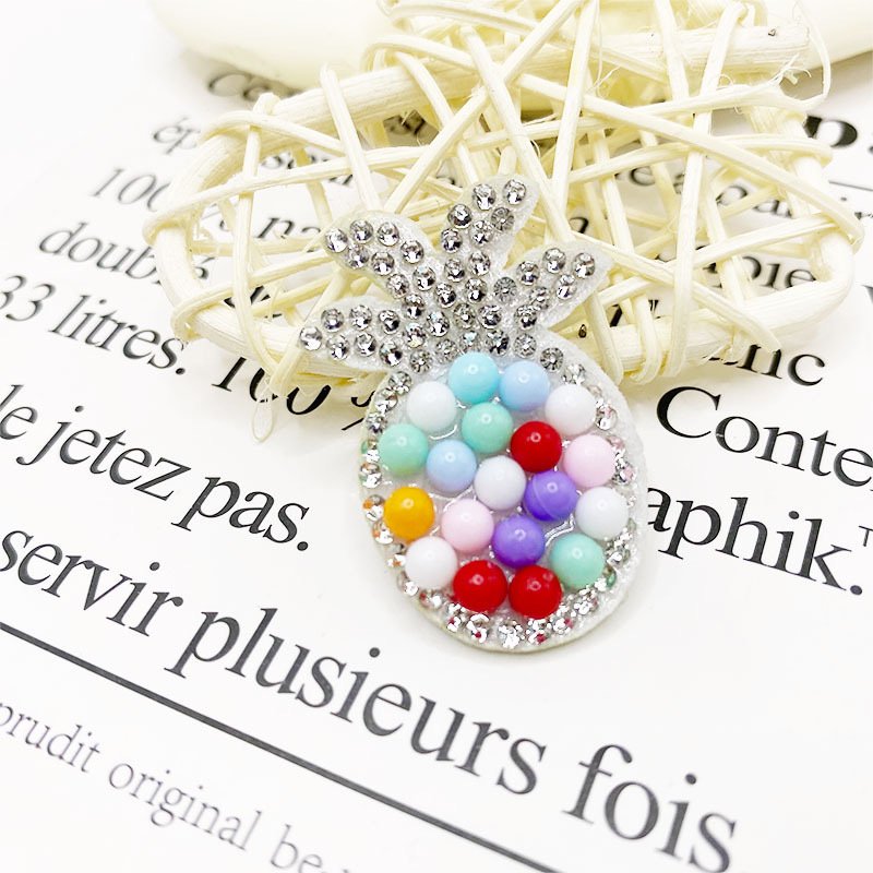 New color pearl cherry rhinestone non-woven gule sew on pineapple patches DIY children case decorative