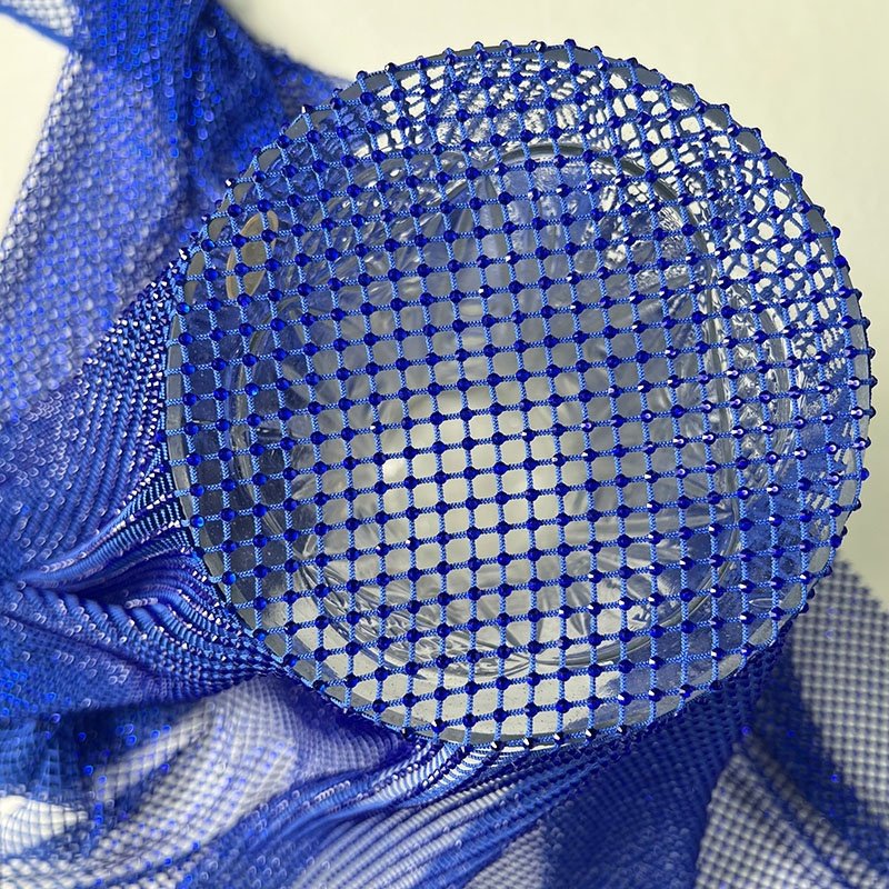 Factory supplier royal blue rectangle mesh rhinestones panel fabric hot fix rhinestone mesh fabric elastic net mesh for cloth