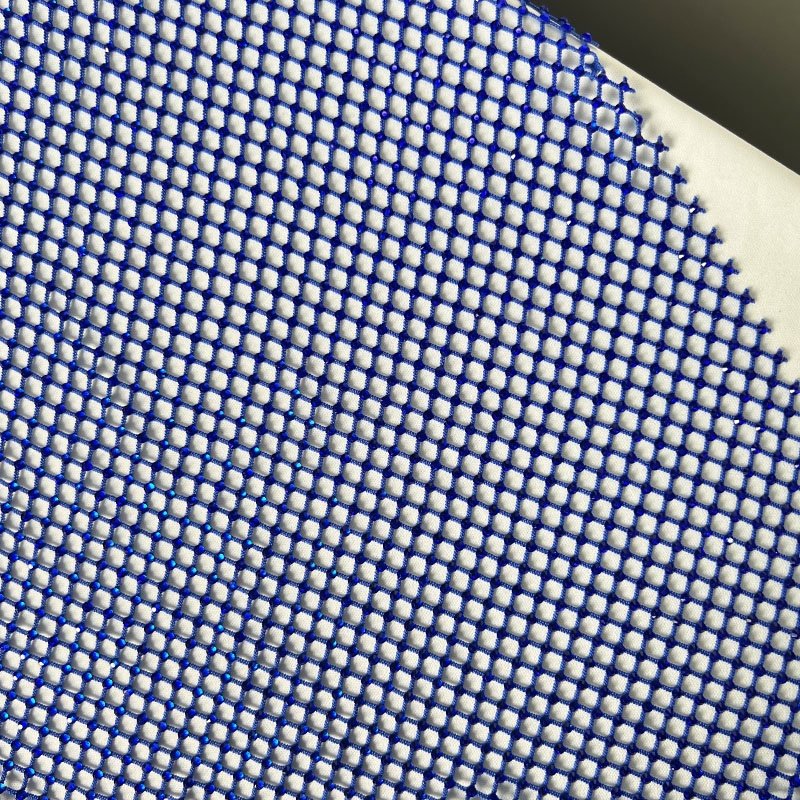 Factory supplier royal blue rectangle mesh rhinestones panel fabric hot fix rhinestone mesh fabric elastic net mesh for cloth