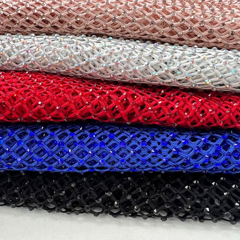 Factory supplier royal blue rectangle mesh rhinestones panel fabric hot fix rhinestone mesh fabric elastic net mesh for cloth