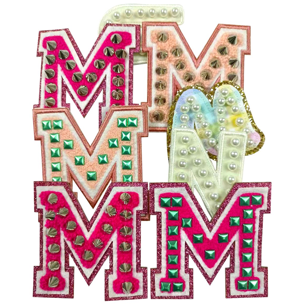 Hot Sale Alphabet Pearl Rhinestone Words Iron Patch Band Patches Applique 3D handmade DIY Stud Letter Patch