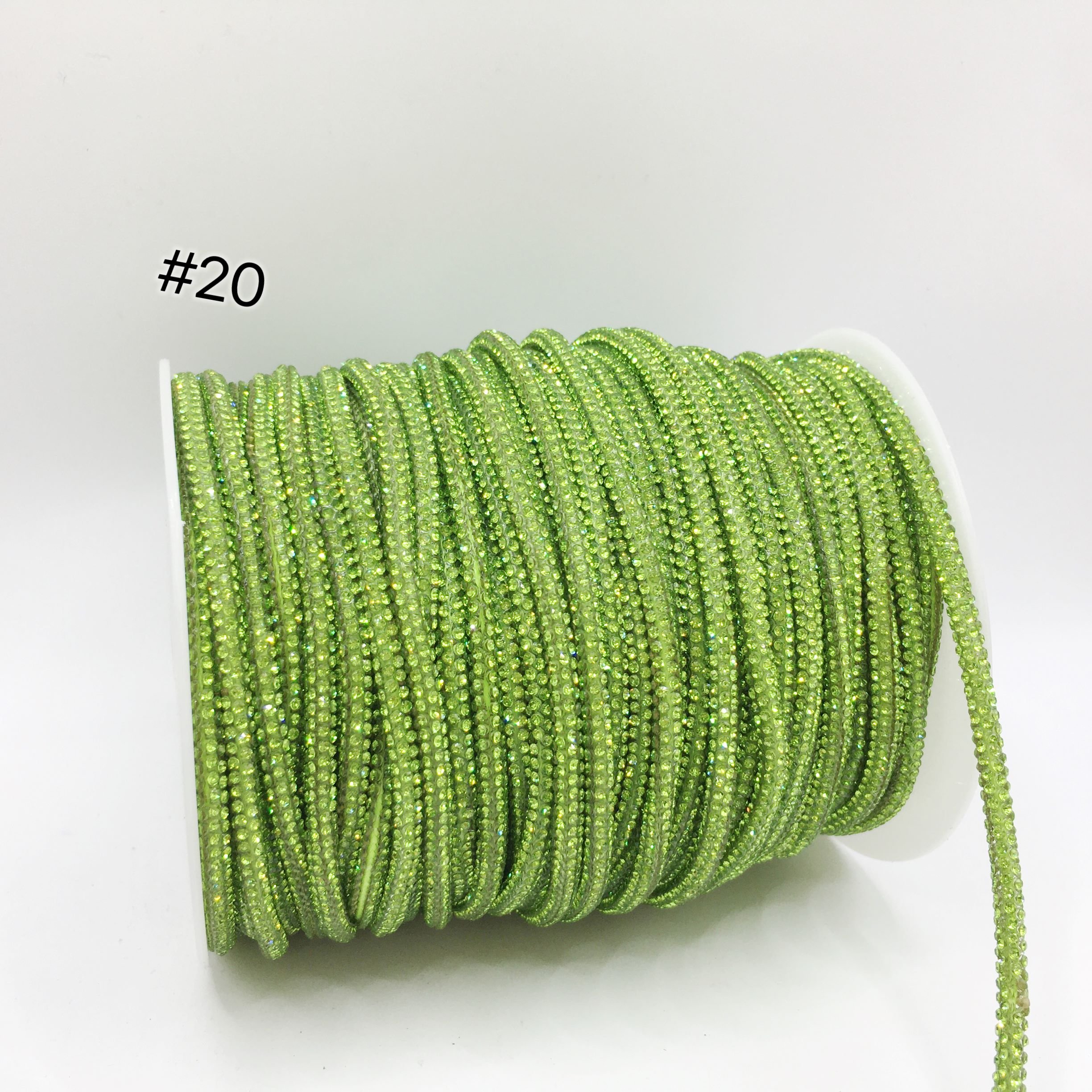 SINRONG Wholesale shiny rhinestone rope, glass crystal roll green cotton rope