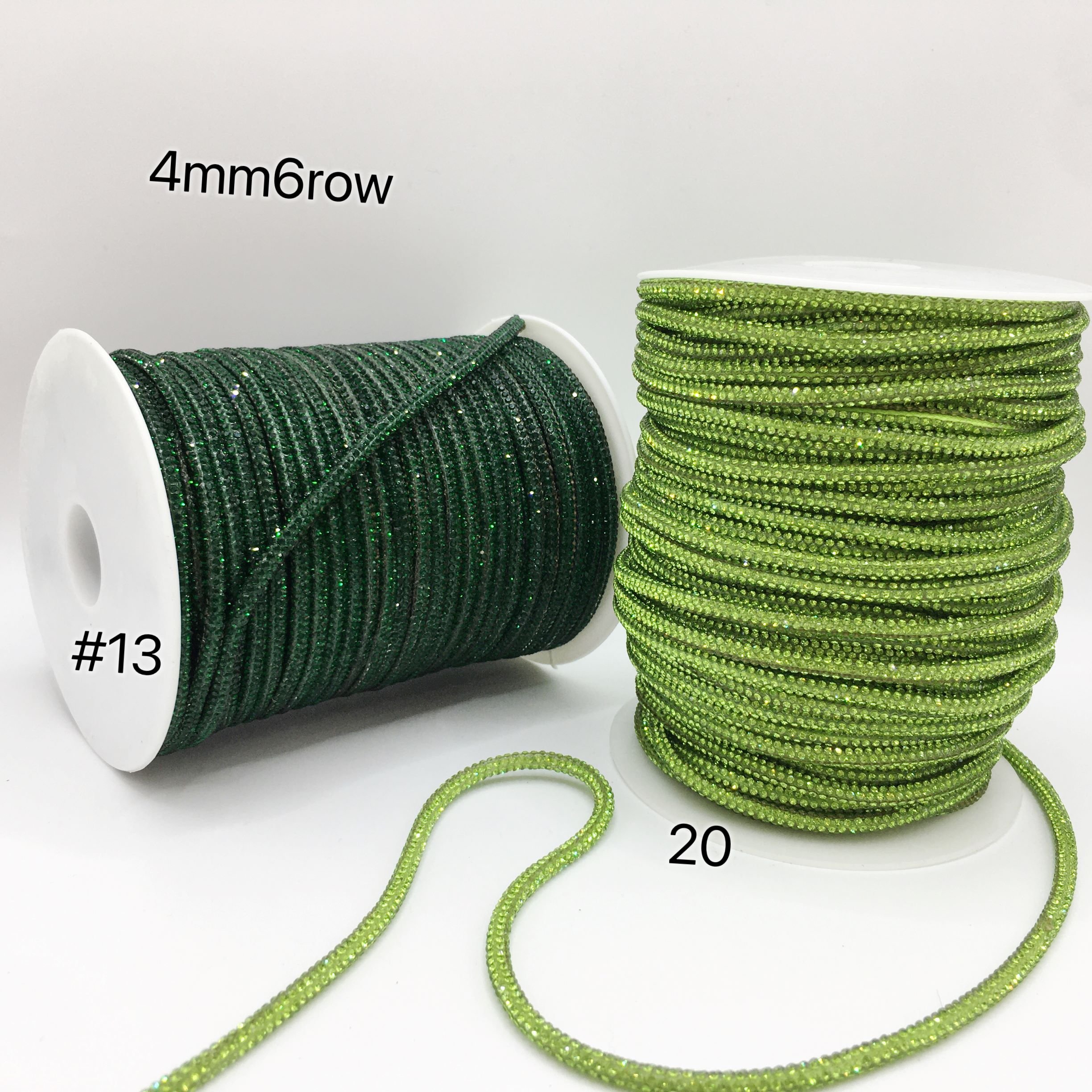 SINRONG Wholesale shiny rhinestone rope, glass crystal roll green cotton rope