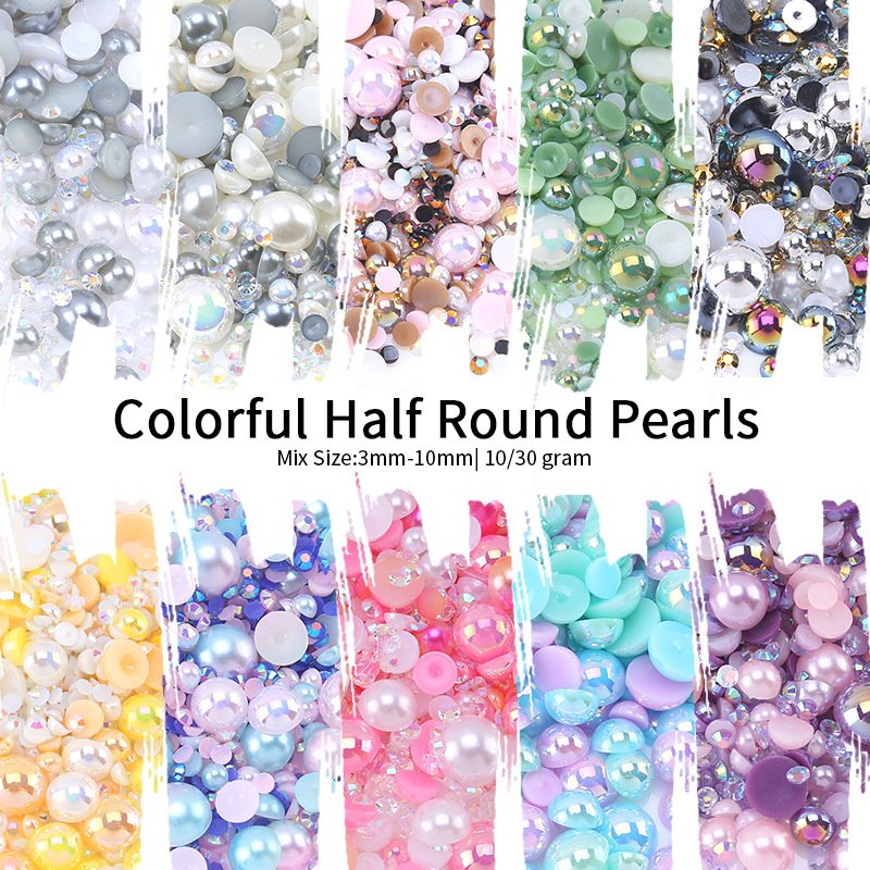 Heat Transfer Rhinestones Mixed Size 3mm 10mm Colorful Half Pearls Hot Fix Custom Crystal Rhinestone Transfer Iron On Motif