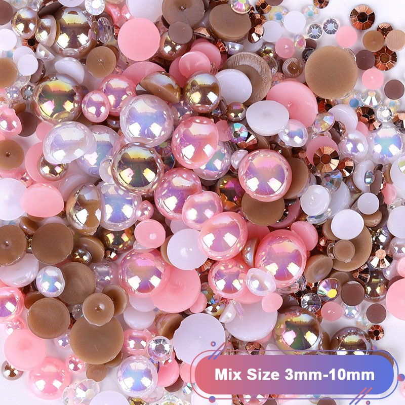 Heat Transfer Rhinestones Mixed Size 3mm 10mm Colorful Half Pearls Hot Fix Custom Crystal Rhinestone Transfer Iron On Motif