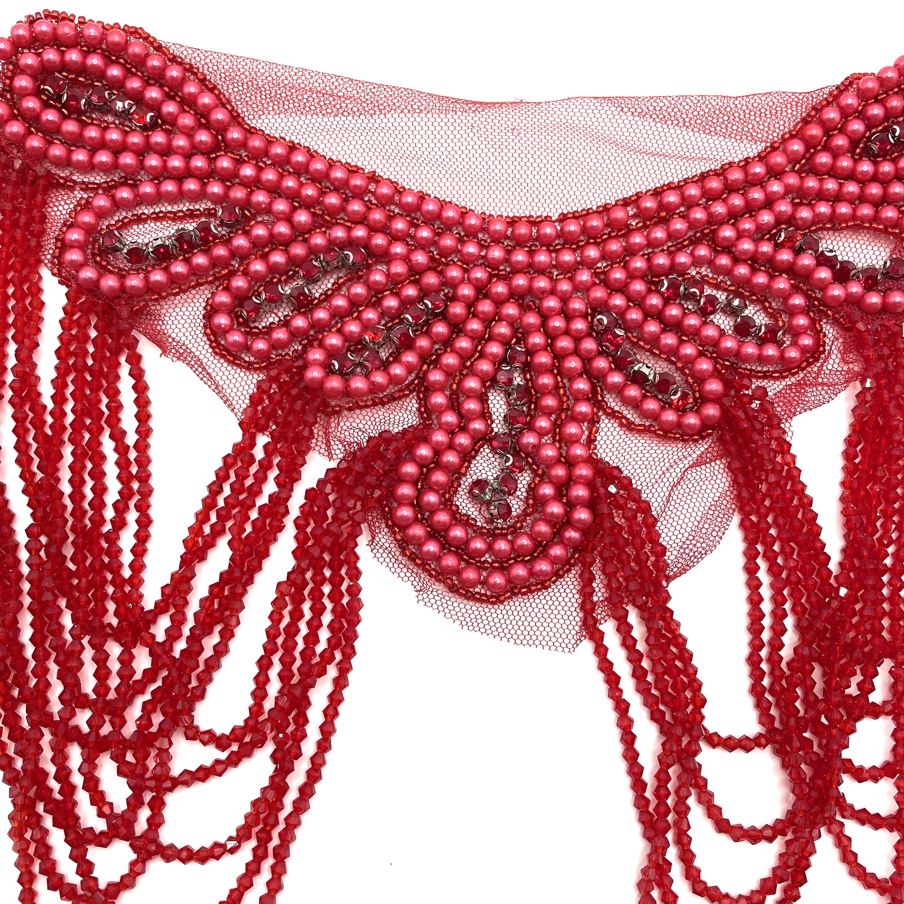 Handmade beaded red crystal rhinestone fringe applique bodice bridesmaid mermaid wedding evening bridal dress