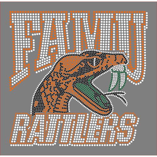 wholesale hotfix iron on bling famu 1887 rattlers banner rhinestone transfer custom logo patch for clothing t shirt