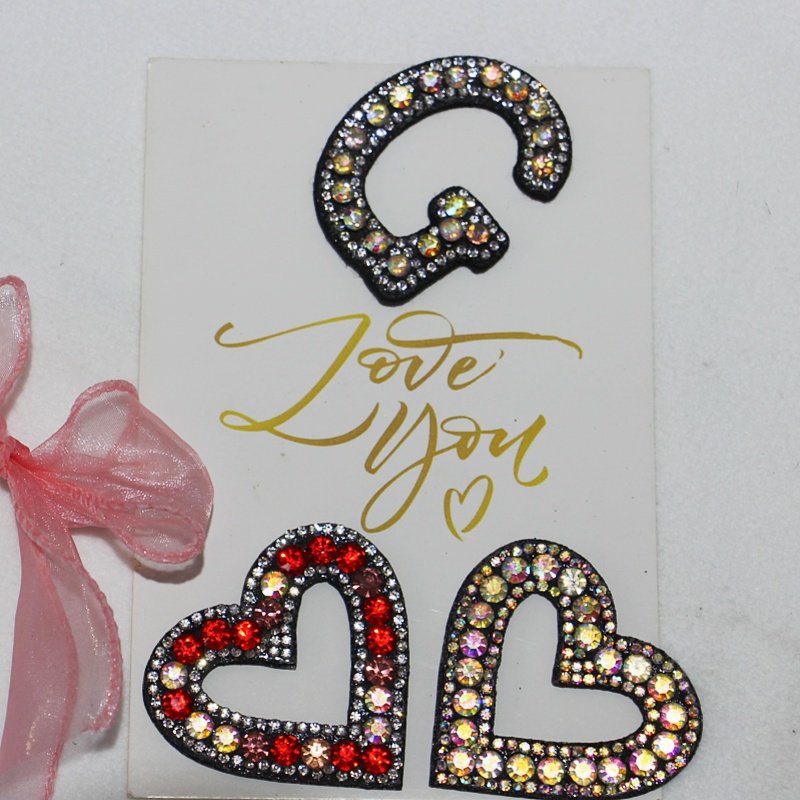 New Customized Colorful Rhinestone Letter Heart-shape Patch Iron on Garments Bags Shiny DIY Decoration