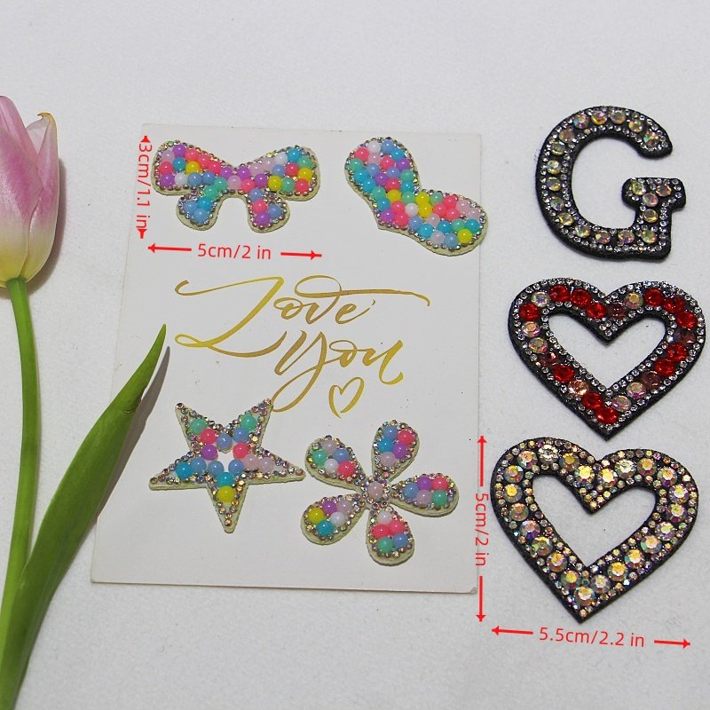 New Customized Colorful Rhinestone Letter Heart-shape Patch Iron on Garments Bags Shiny DIY Decoration