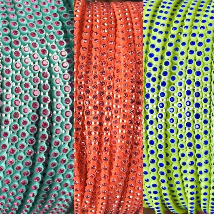JC Wholesale AAA stone ss6 ss8 ss12 sparkling ab coating plastic banding rhinestone chain trim plastic rhinestone banding