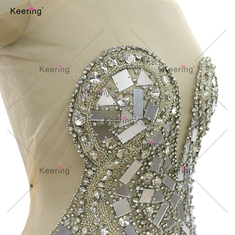 WDP-445 Keering Great Quality Crystal Silver Ladies Dress Appliques Gorgeous Mirrored Bead Rhinestone Bodice For Mini Club Dress
