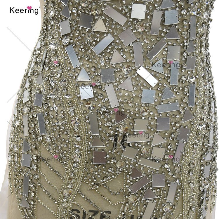 WDP-445 Keering Great Quality Crystal Silver Ladies Dress Appliques Gorgeous Mirrored Bead Rhinestone Bodice For Mini Club Dress