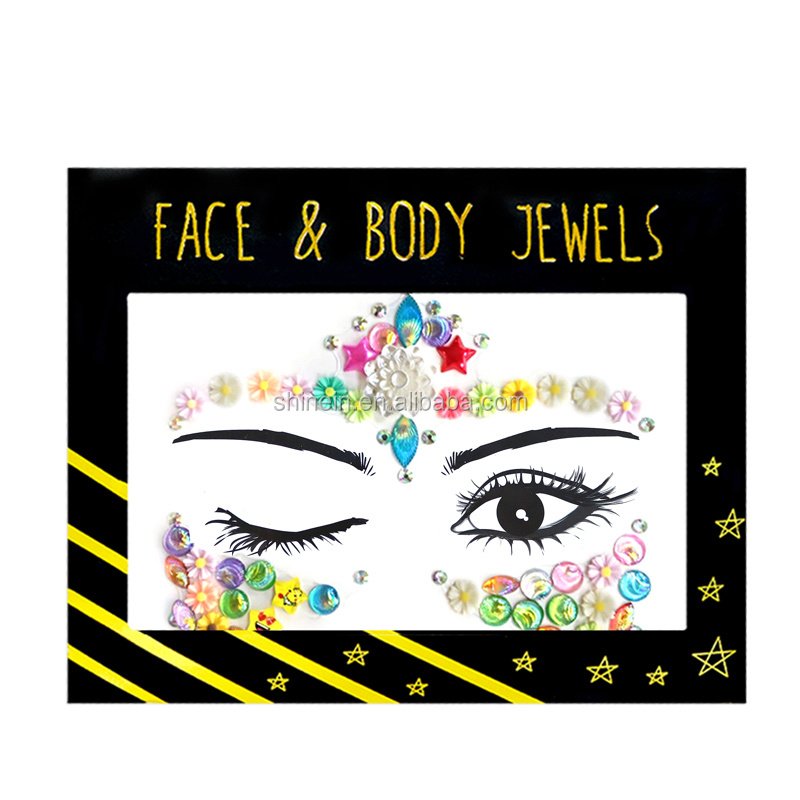 Wholesale Temporary Flower Jewel Face Stickers Tattoo Adhesive Rhinestone Sticker Face Gems Jewels for Kids Girl Party Makeup